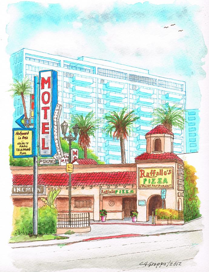Hollywood-La Brea Motel and Raffallo Pizza, Hollywood, California Painting by Carlos G Groppa