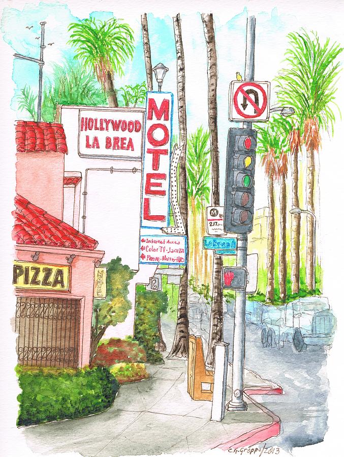 Hollywood-La Brea Motel in Hollywood, California Painting by Carlos G Groppa