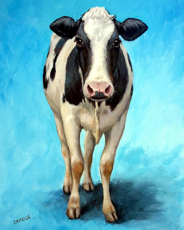 Cow Painting - Holstein Cow Standing on Turquoise by Dottie Dracos