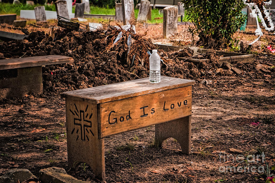 Flower Photograph - Holt Cemetery - God is Love Bench by Kathleen K Parker