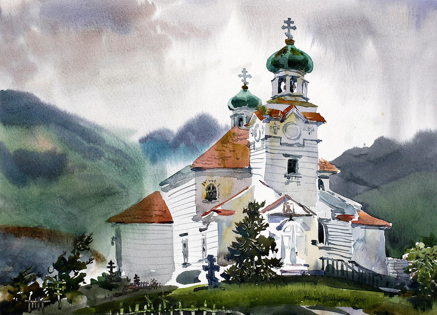 Holy Ascension Cathedral Unalaska Painting by Vladimir Zhikhartsev