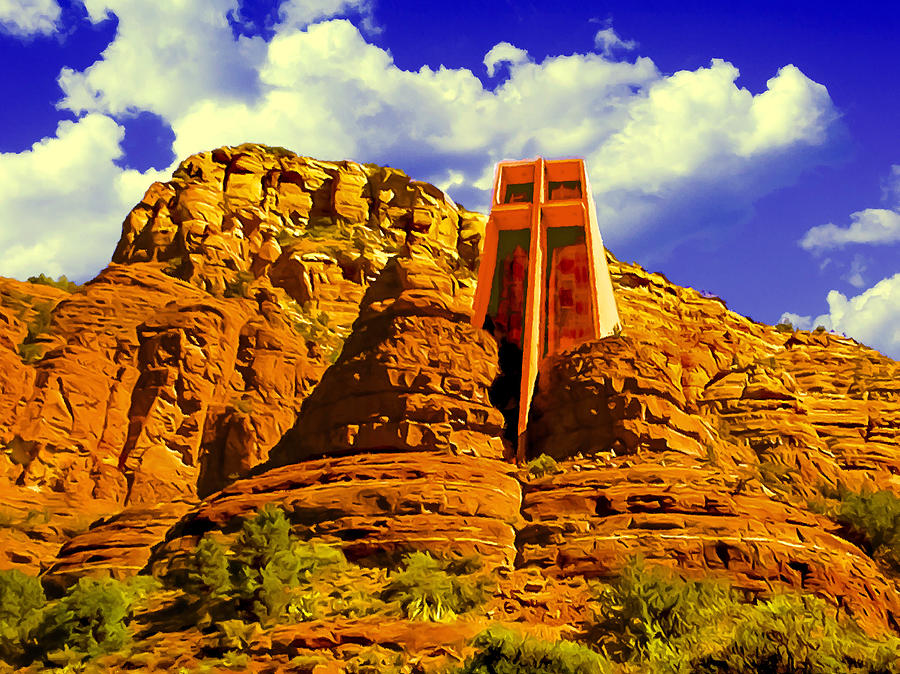 Inspirational Digital Art - Holy Cross Chapel Coconino National Forest by Bob and Nadine Johnston