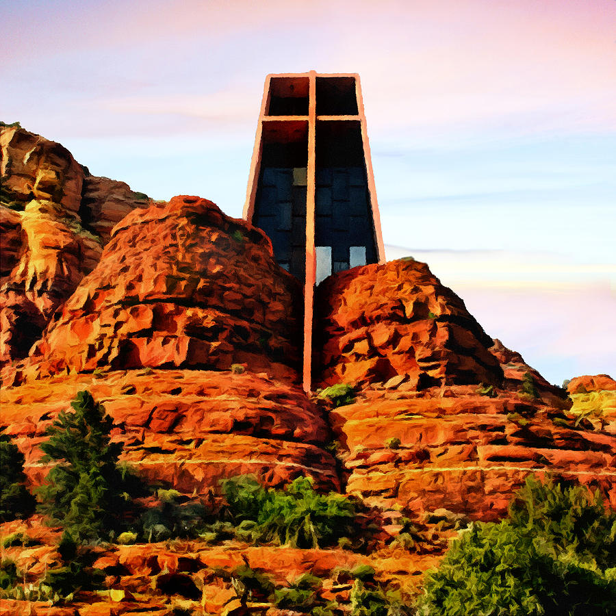 Architecture Painting - Chapel of the Holy Cross or Red Rock Chapel Sedona Arizona by Bob and Nadine Johnston