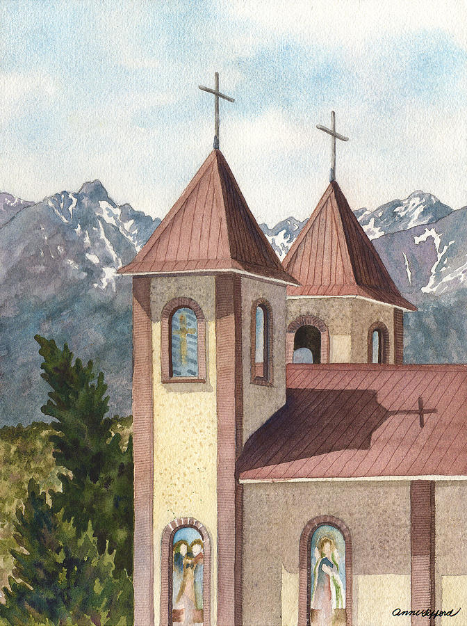Holy Family Catholic Church in Fort Garland Colorado Painting by Anne Gifford