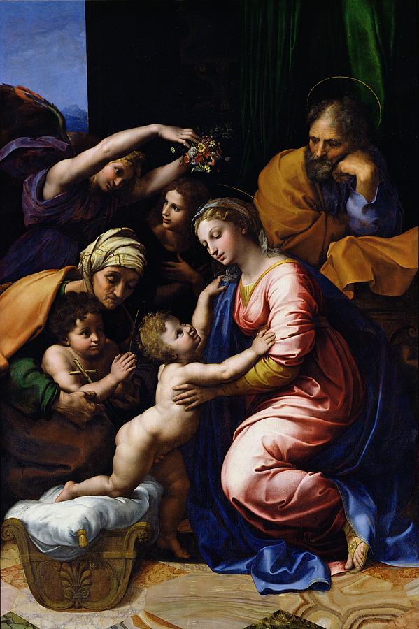 John The Baptist Photograph - Holy Family Known As The Grande Famille Of Francois I, 1518 Oil On Canvas by Raphael
