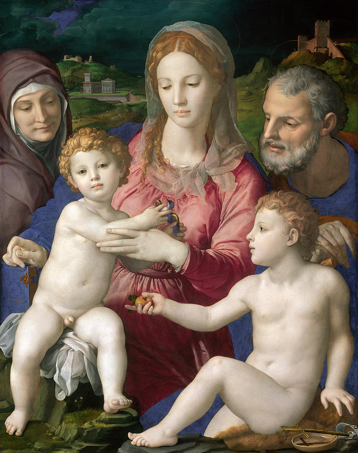Holy Family with St. Anne and the Infant St. John Painting by Bronzino
