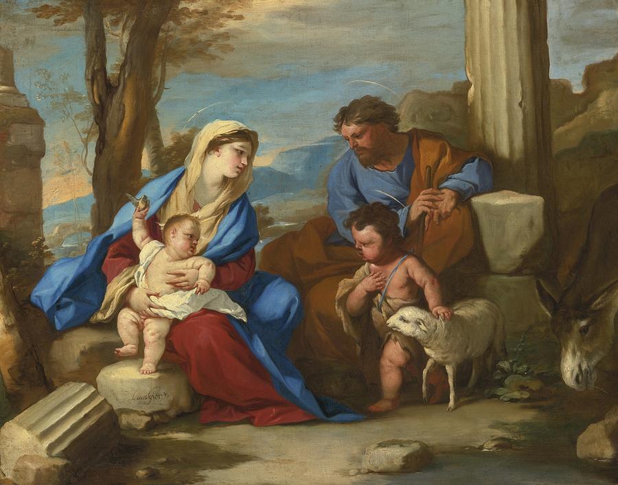 Holy Family With The Young Saint John The Baptist Painting by Celestial Images