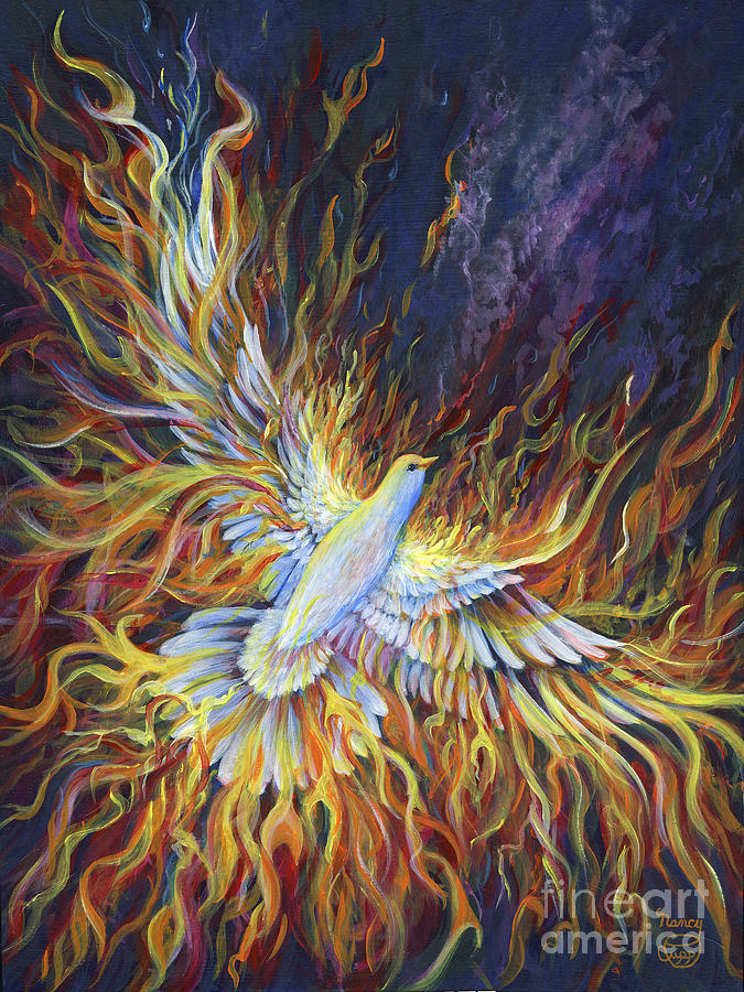 Dove Painting - Holy Fire by Nancy Cupp