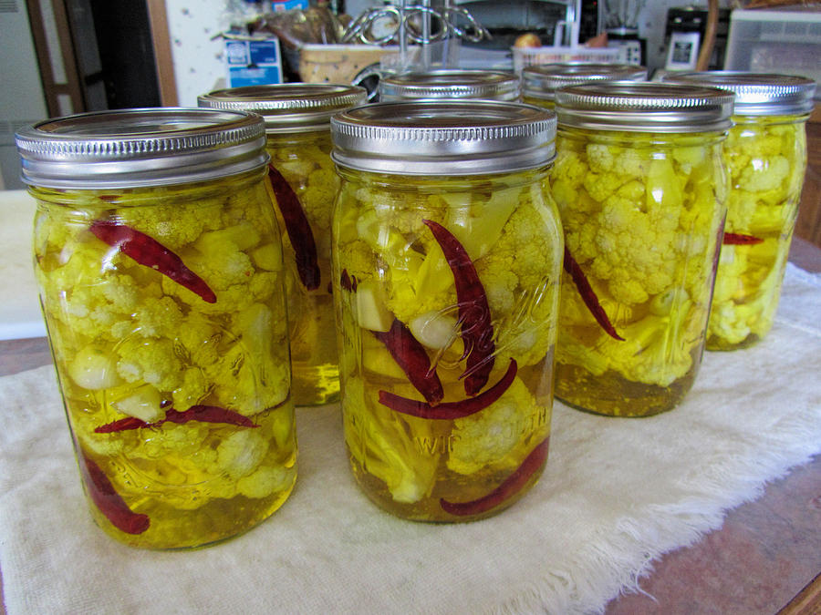 Home Canned Pickled Cauliflower Photograph by Kathy Clark