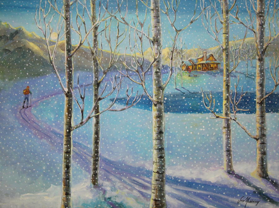 Skier Painting - Home for the Holidays by Jan Mecklenburg