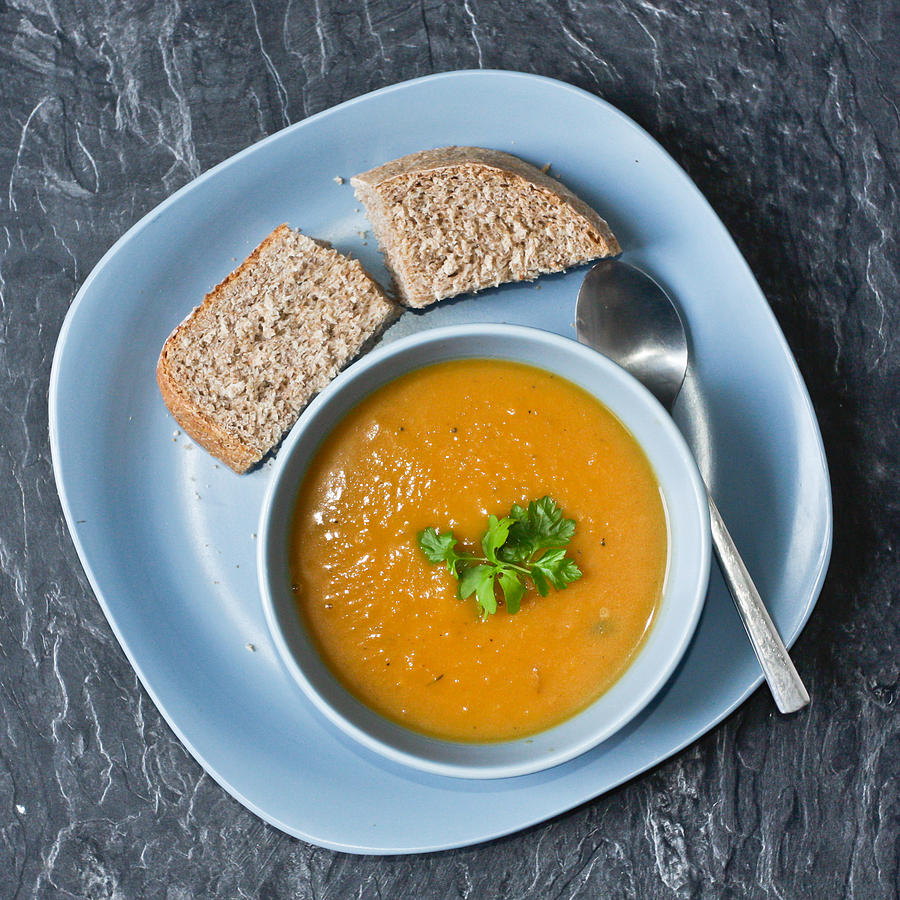 Bread Photograph - Home made soup by Tom Gowanlock