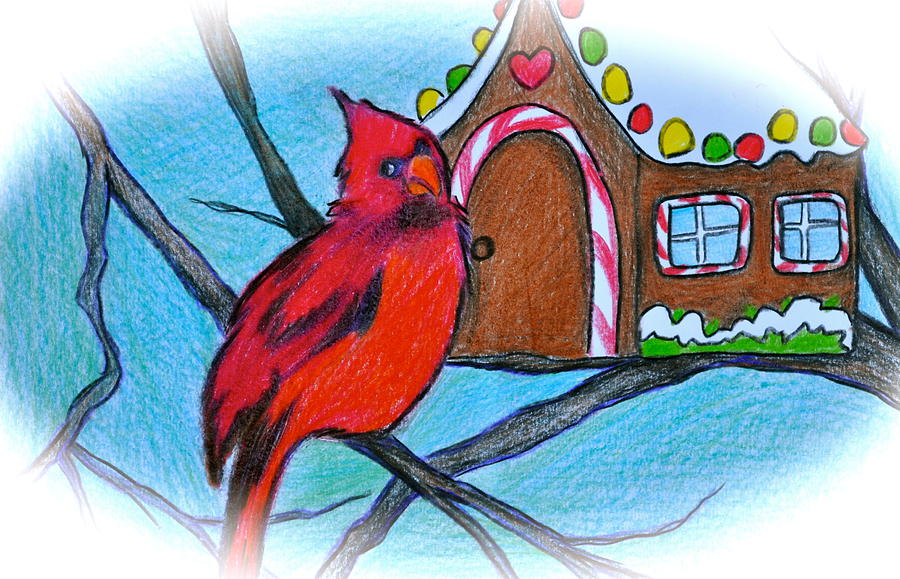 Cardinal Drawing - Home Sweet Home by Debi Starr