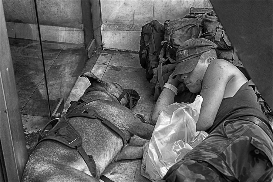 Homeless Man and Dog Sleeping Rough 2 Photograph by Robert Ullmann