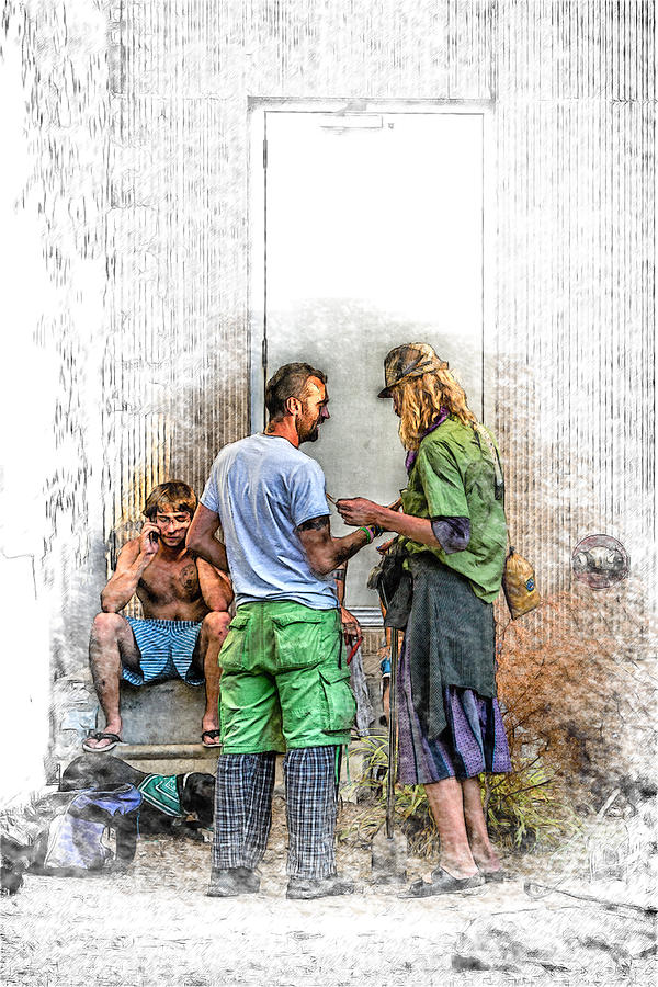 Homeless with a Cell Phone Mixed Media by John Haldane