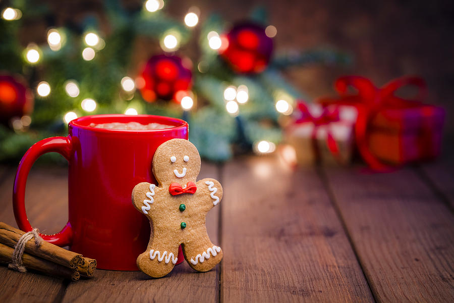 Homemade hot chocolate mug and gingerbread cookie on Christmas table Photograph by Fcafotodigital