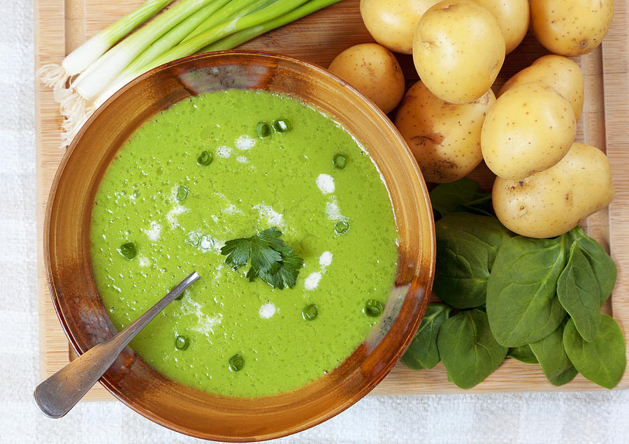Homemade potato and spinach soup Photograph by Alexey Stiop