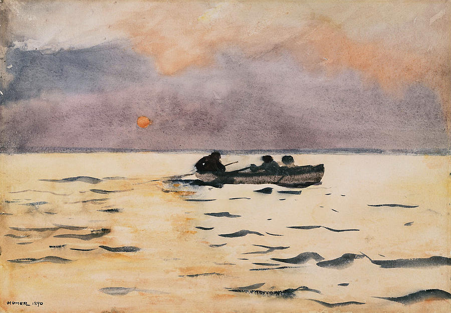 Homer Rowing Home, 1890 Painting by Granger