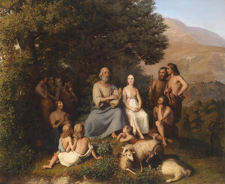 Homer sings in the circle of young Greeks Painting by Karl Becker