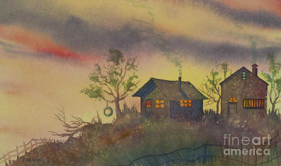 Sunset Painting - Homestead at Twilight by Teresa Ascone