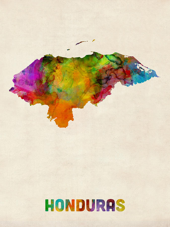 Watercolour Digital Art - Honduras Watercolor Map by Michael Tompsett