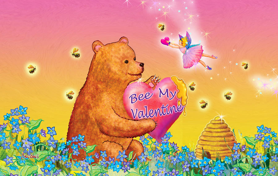Honey Bear and Fairy Valentine Painting by Teresa Ascone