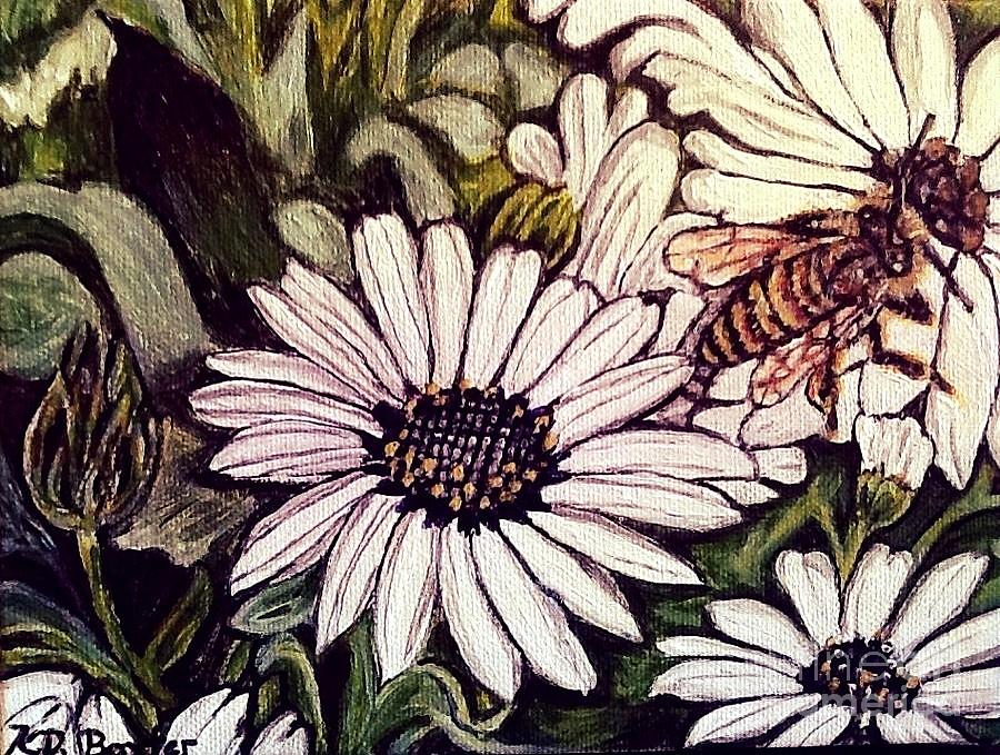 Honeybee Cruzing the Daisies Painting by Kimberlee Baxter