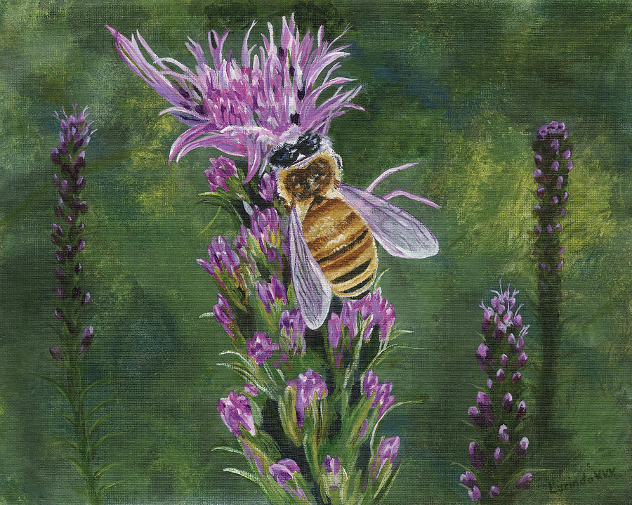 Honeybee on Liatis Painting by Lucinda VanVleck