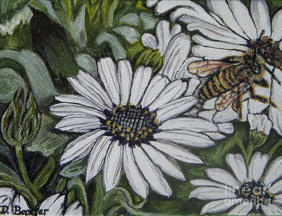 Honeybee Taking the Time to Stop and Enjoy the Daisies Painting by Kimberlee Baxter