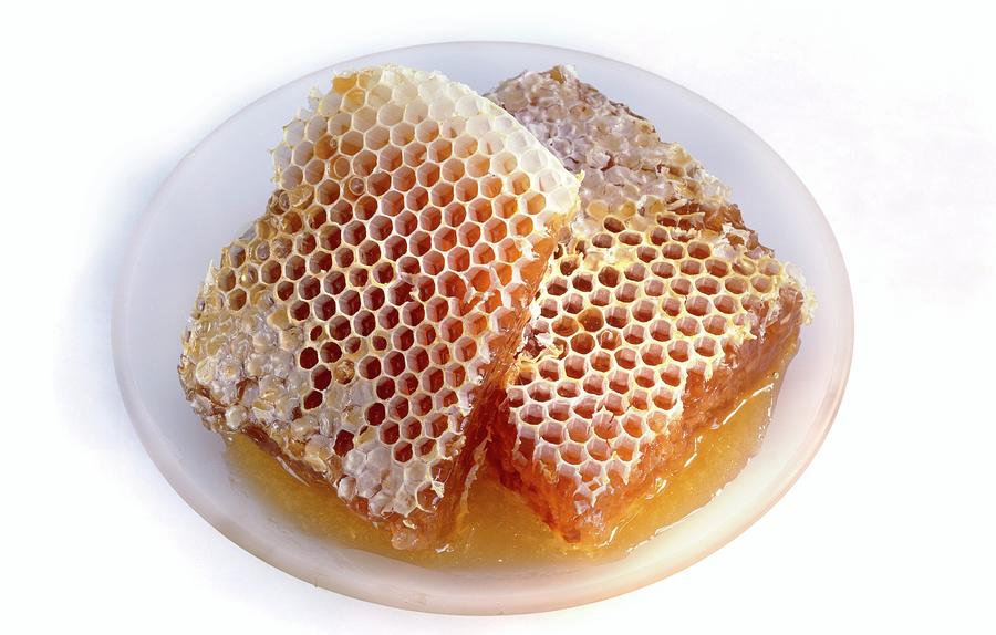 Nature Photograph - Honeycombs And Honey by Maximilian Stock Ltd/science Photo Library