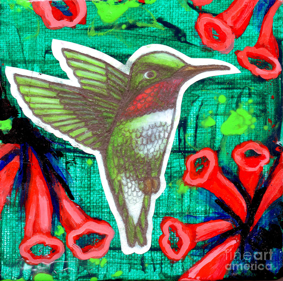 Hummingbird Painting - Honeysuckle Hummingbird by Genevieve Esson