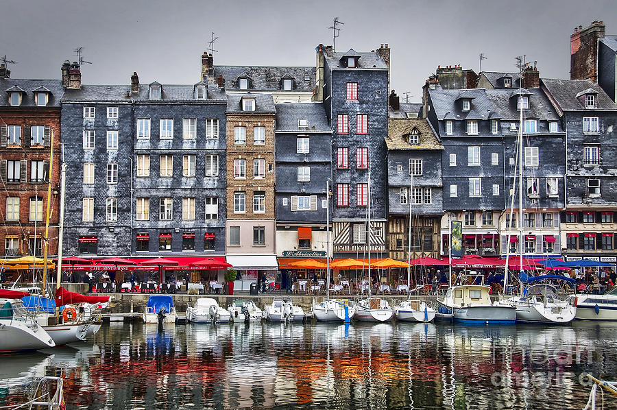 Vintage Photograph - Old harbor of Honfleur, Normandy, France by Delphimages Photo Creations