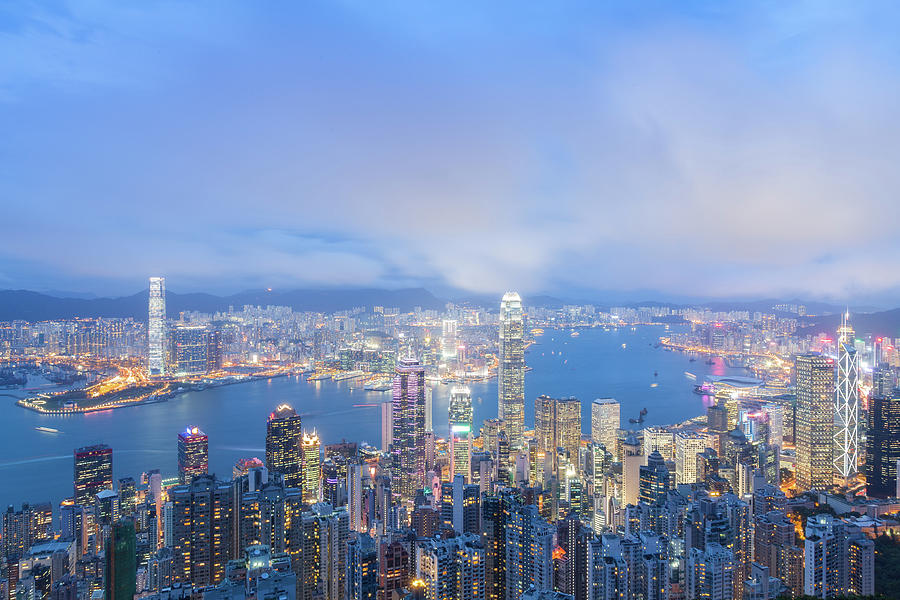 Hong Kong Cityscape At Dusk Photograph by Uschools