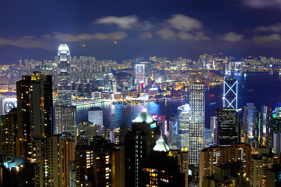 Hong Kong Downtown At Night Photograph by Ngkaki - Pixels