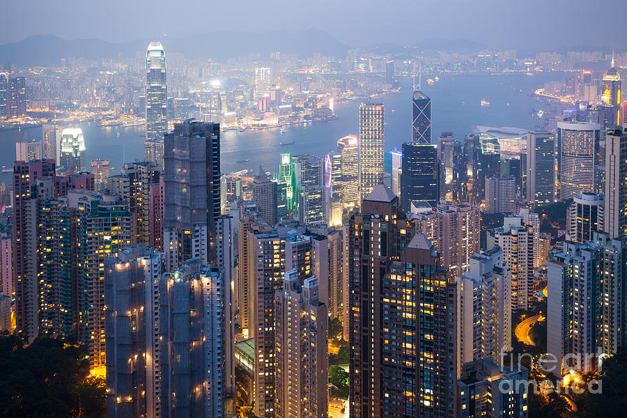 Hong Kong harbor from Victoria peak at night Photograph by Matteo Colombo