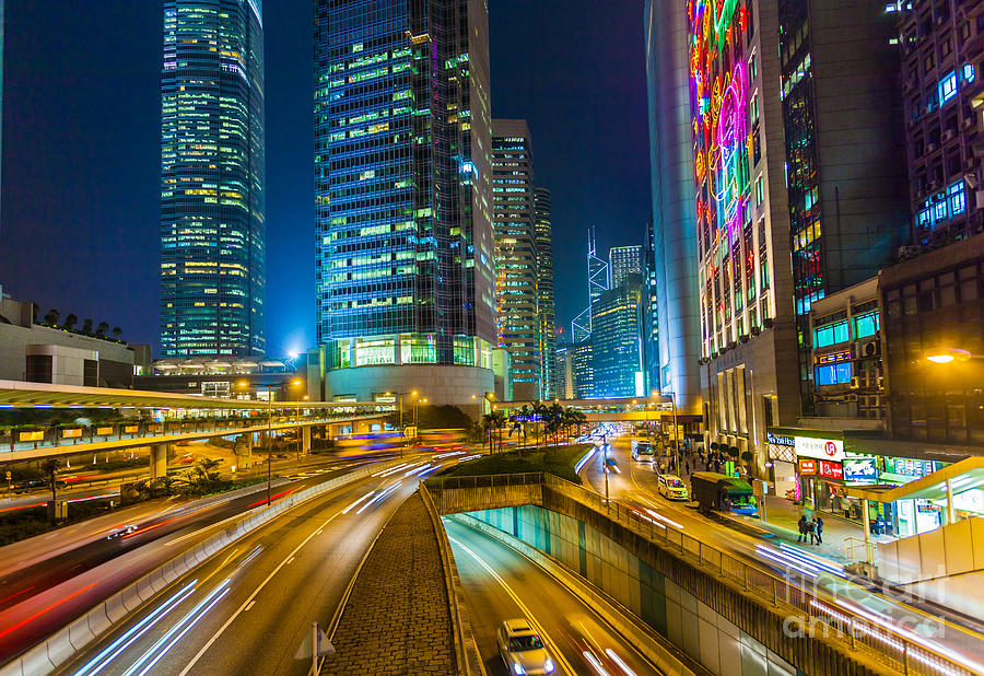 Hong Kong Photograph - Hong Kong Highway at Night by Fototrav Print