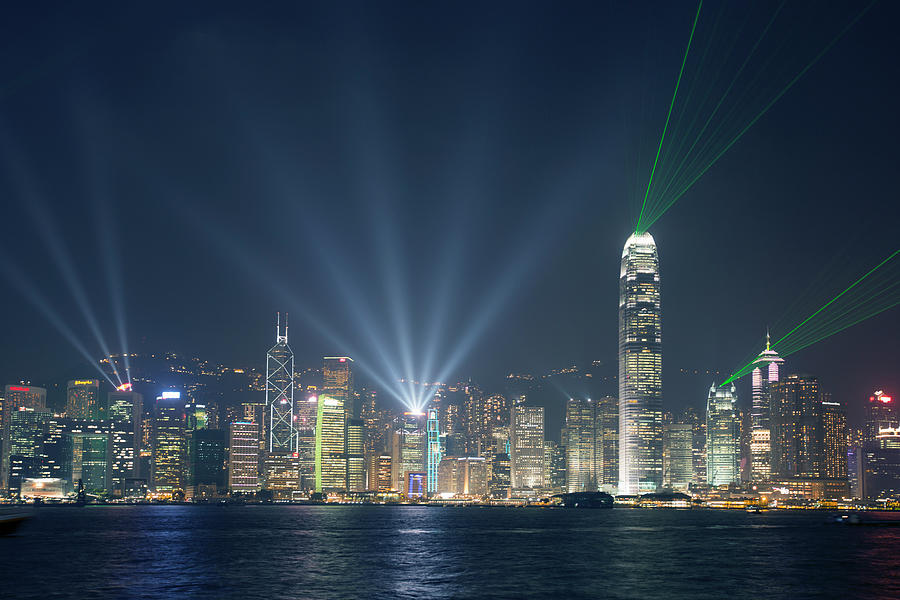 Hong Kong Island  Lightshow At Night Photograph by Eternity In An Instant