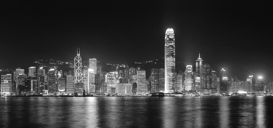 Hong Kong panorama in black and white Photograph by Songquan Deng