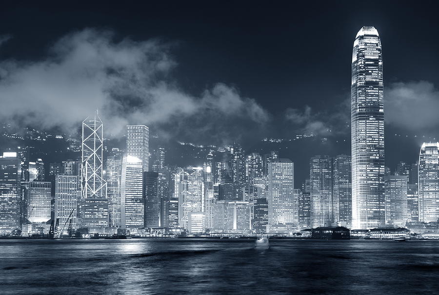 Hong Kong skyline black and white Photograph by Songquan Deng