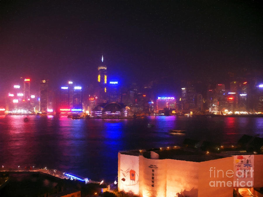 Hong Kong Digital Art - Hong Kong Skyline by Pixel  Chimp