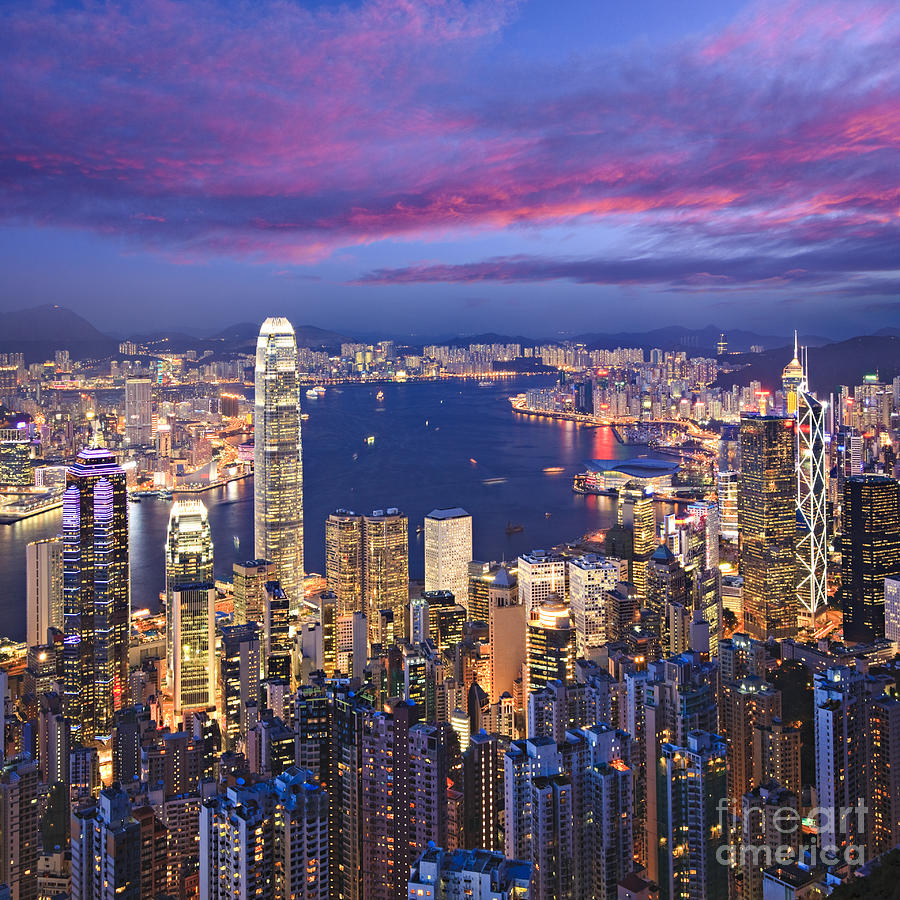 Hong Kong Photograph - Hong Kong Skyline Twilight Square by Colin and Linda McKie
