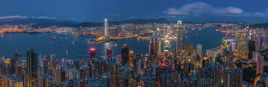 Hongkong Twilight Panorama Photograph by Peerakit Jirachetthakun