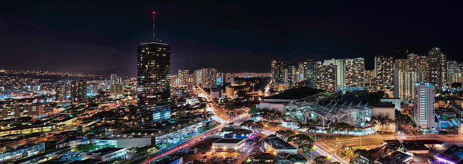 Honolulu Night Panorama Photograph by Dan McManus