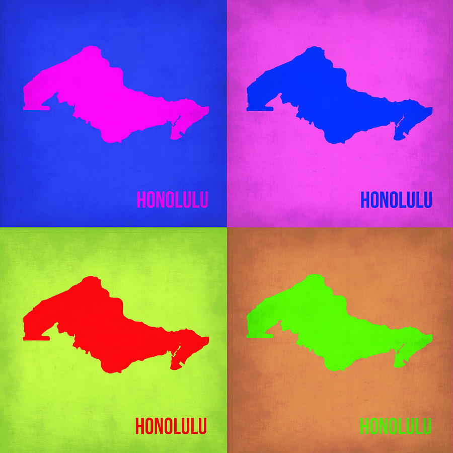 Honolulu Map Painting - Honolulu Pop Art Map 1 by Naxart Studio