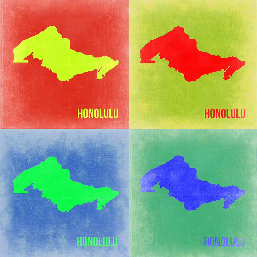 Honolulu Map Painting - Honolulu Pop Art Map 2 by Naxart Studio