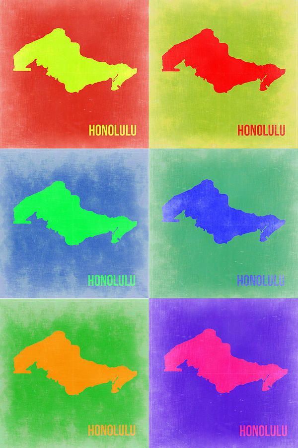 Honolulu Map Painting - Honolulu Pop Art Map 5 by Naxart Studio