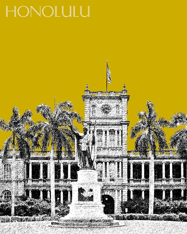 Honolulu Skyline King Kamehameha - Gold Digital Art by DB Artist