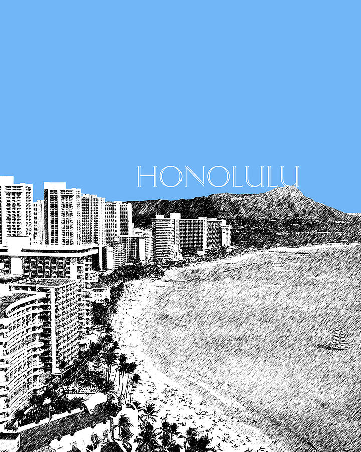 Honolulu Skyline Waikiki Beach - Light Blue Digital Art by DB Artist