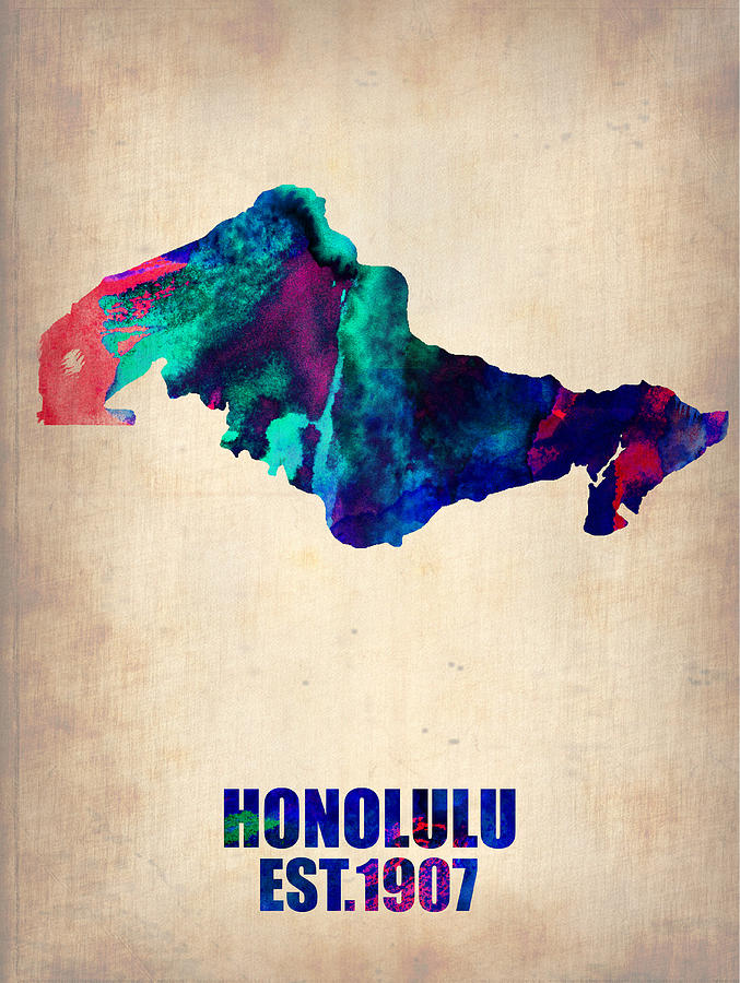 Honolulu Painting - Honolulu Watercolor Map by Naxart Studio
