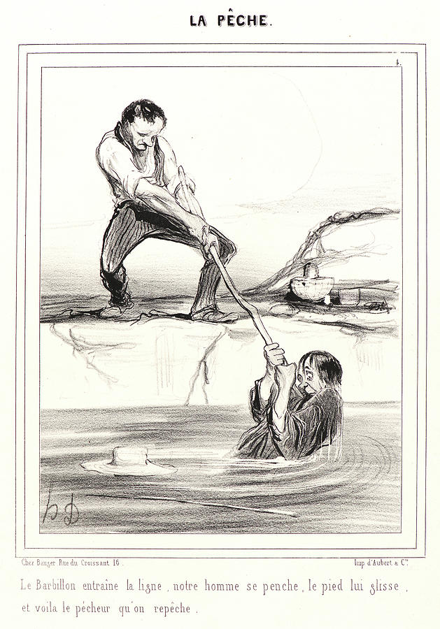 French Drawing - Honoré Daumier French, 1808 - 1879. Le Barbillon Entraine by Litz Collection