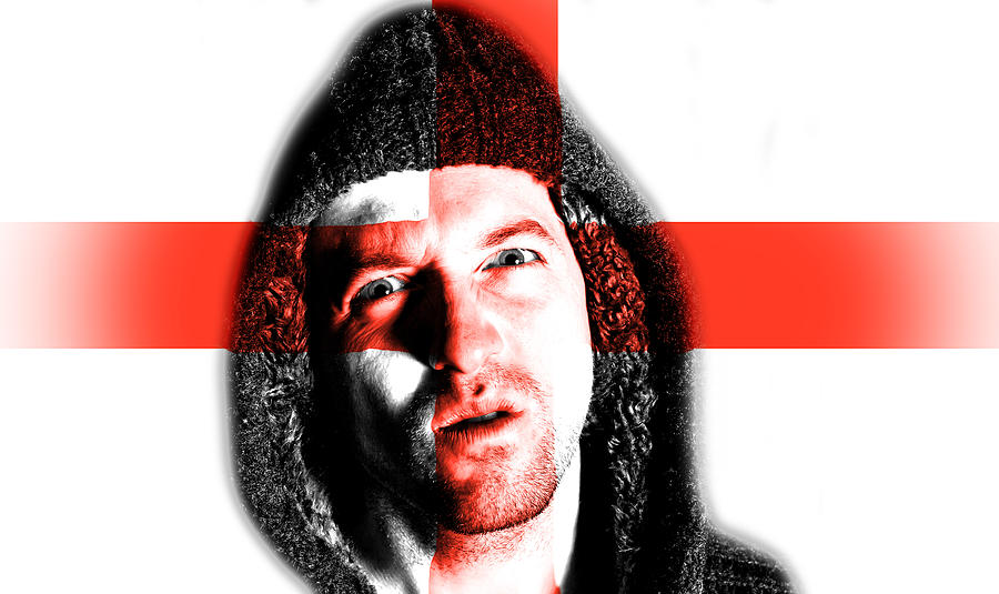 Football Photograph - Hooded angry man with English flag design on face by Fizzy Image